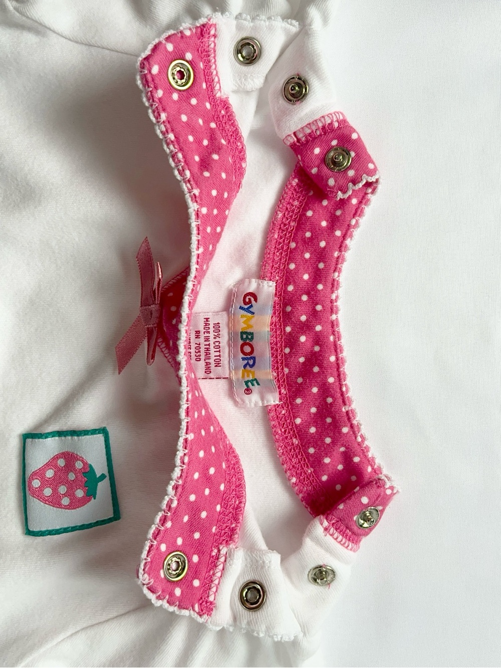 Gymboree Vintage 90s Kids Strawberry Pink White Polka Dot Puff Sleeve Top XS - Picture 10 of 13